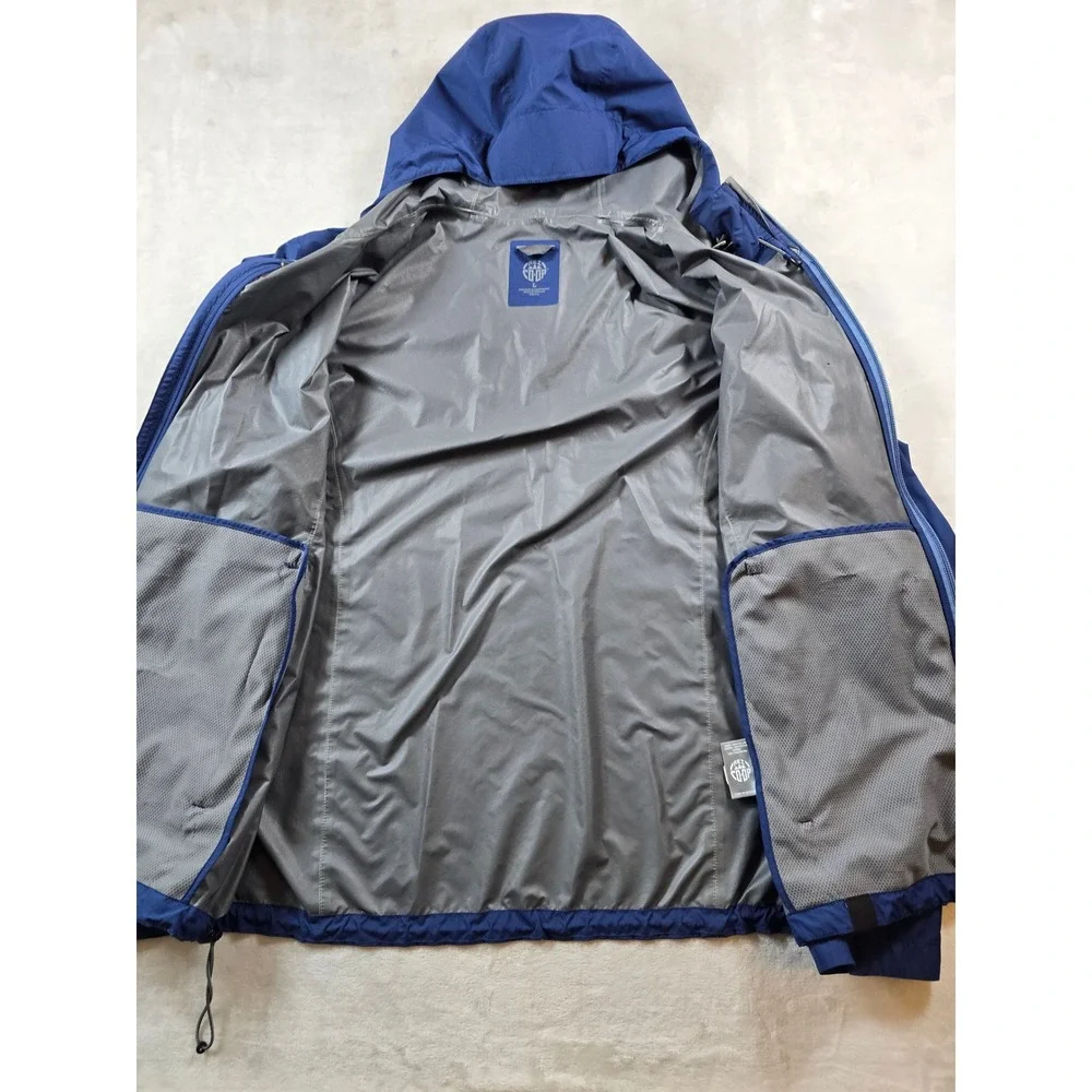 REI Co-op Rain Jacket Mens L Blue Nylon Hooded Waterproof Windbreaker Packable